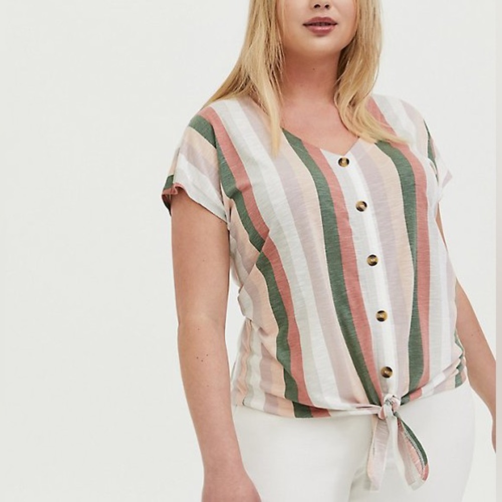 Torrid‎ | Slub V-Neck Button Down Tie Front Dolman Midi Striped Tee Size 4